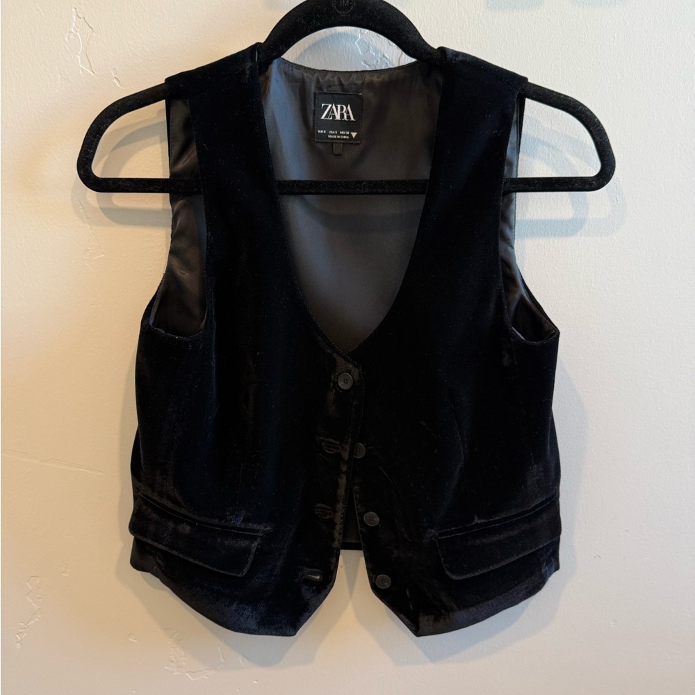 Zara black velvet vest
